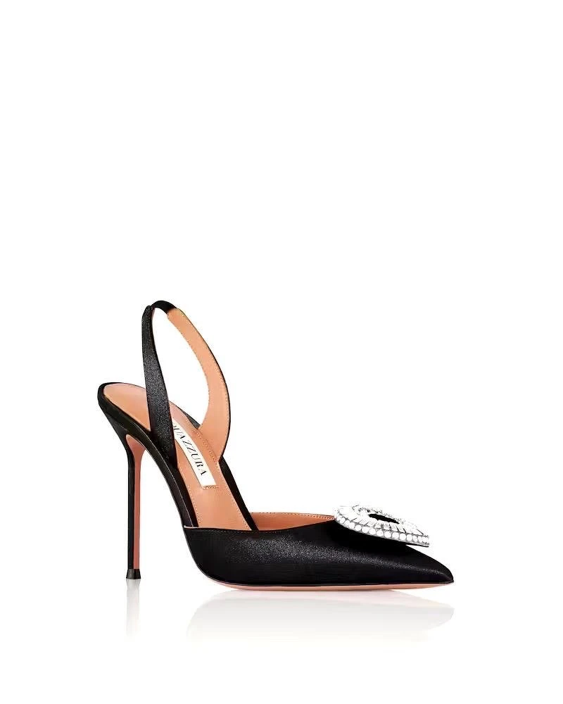 AQUAZZURA Crystal Hoop Sling 黑色緞面珠寶裝飾高跟鞋 AQUAZZURA Crystal Hoop Sling 黑色緞面珠寶裝飾高跟鞋