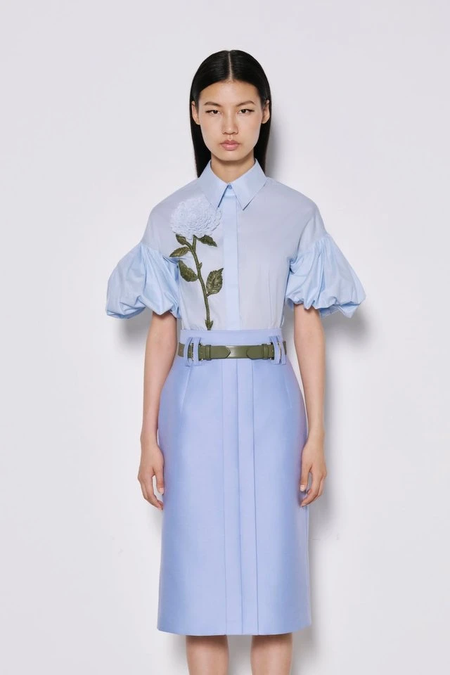 Dice Kayek 綠葉刺繡蓬蓬袖襯衫