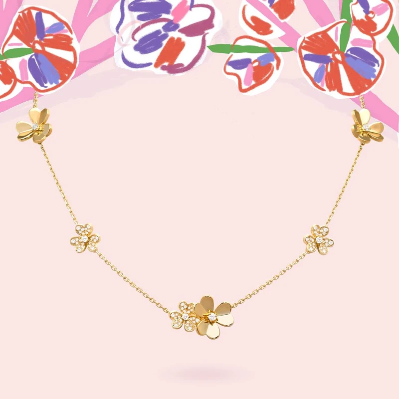 Van Cleef & Arpels梵克雅寶Frivole項鍊(9朵花，18K黃金，鑲嵌鑽石)。