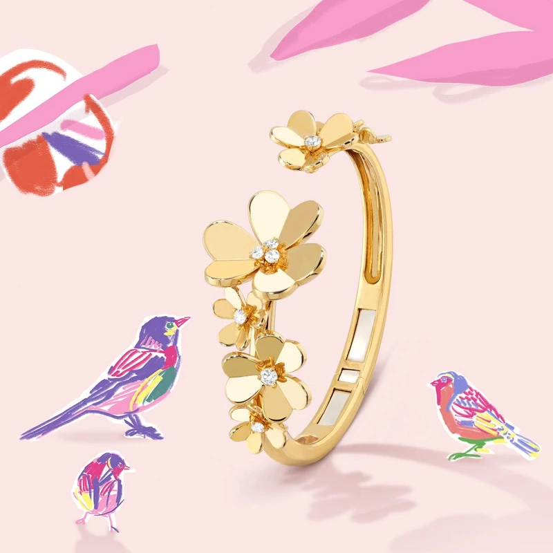 Van Cleef & Arpels梵克雅寶Frivole手鍊(7朵花，中型款式，18K黃金，鑲嵌鑽石)。