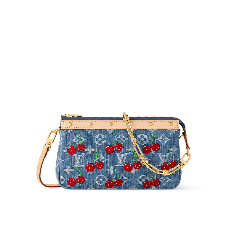 Louis Vuitton x 村上隆 丹寧櫻桃刺繡 Pochette Accessoires 包款