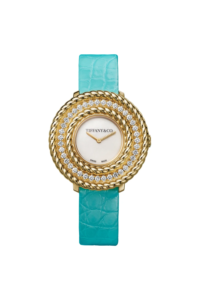 Tiffany Rope 黃K金珍珠母貝錶盤腕錶，33mm