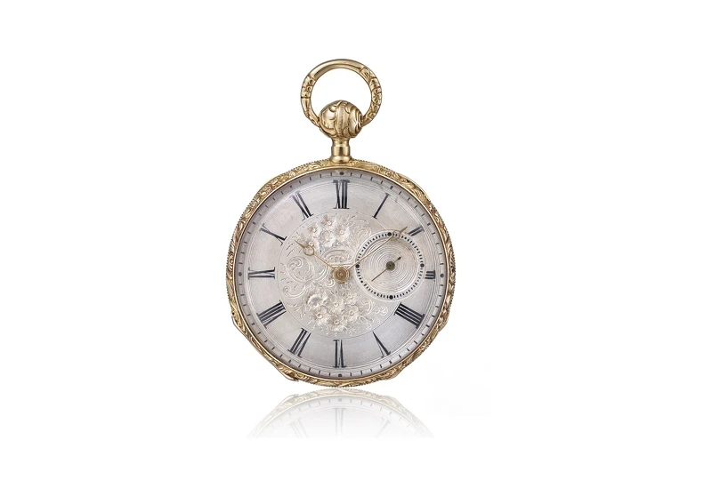 金雕與鑿雕黃金二問懷錶,1938年。 金雕與鑿雕黃金二問懷錶,1938年。