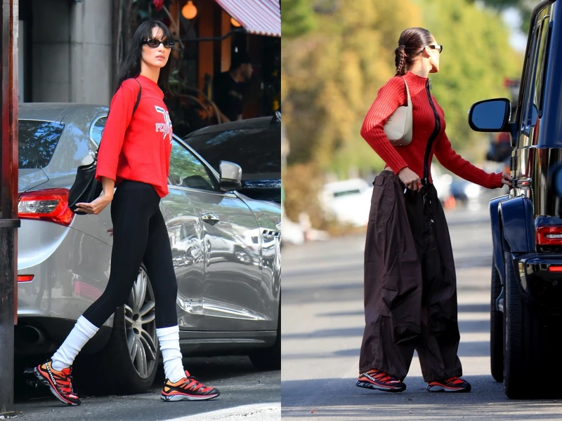 超模Bella Hadid穿著Salomon運動鞋的私服造型 超模Bella Hadid穿著Salomon運動鞋的私服造型