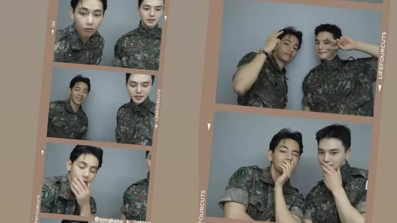 BTS V與韓國男演員宋康合拍人生四格照。 BTS V與韓國男演員宋康合拍人生四格照。