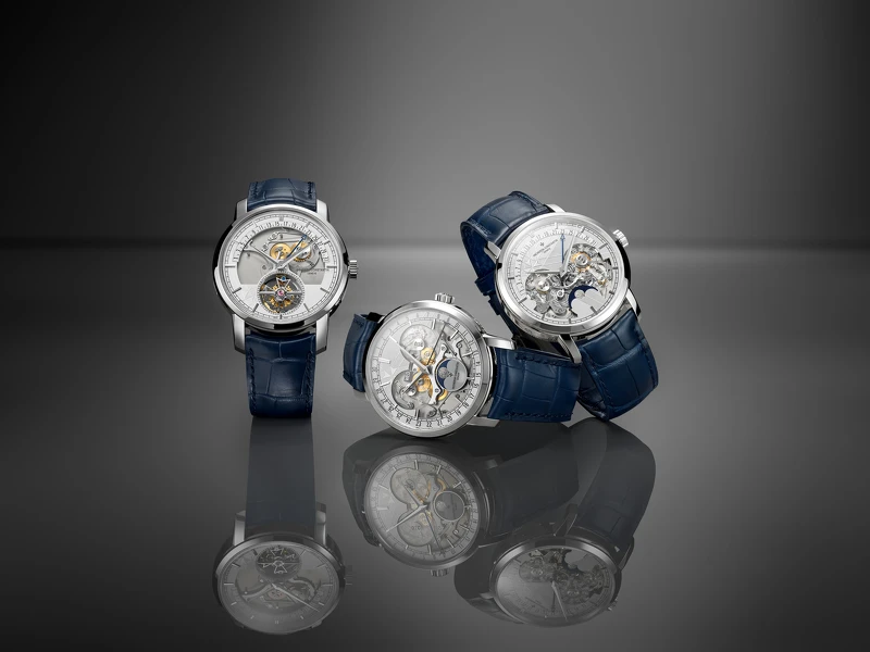 左起：Traditionnelle 陀飛輪逆跳日曆鏤雕腕錶 / Traditionnelle 萬年曆逆跳日曆鏤雕腕錶 / Traditionnelle 全日曆鏤雕腕錶