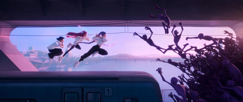 《Kpop 獵魔女團》在風格及動作上有許多細節以《蜘蛛人:穿越新宇宙》為靈感。 《Kpop 獵魔女團》在風格及動作上有許多細節以《蜘蛛人:穿越新宇宙》為靈感。