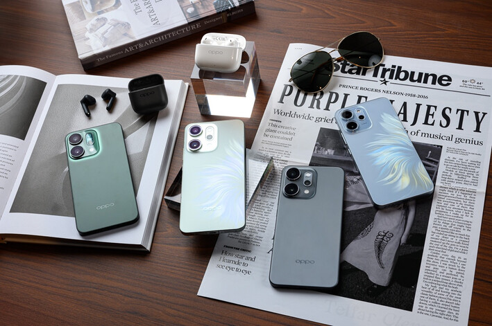 Reno14 系列採用全新「絢彩人魚設計」，更搭載獨家「珊瑚絨玻璃」，體驗美感與觸感的雙向奔赴。