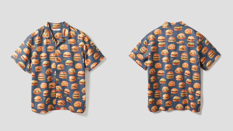 graniph x 麥當勞聯名漢堡印花襯衫,滿版印有大麥克、麥香魚等圖案,售價約台幣2,290 graniph x 麥當勞聯名漢堡印花襯衫,滿版印有大麥克、麥香魚等圖案,售價約台幣2,290