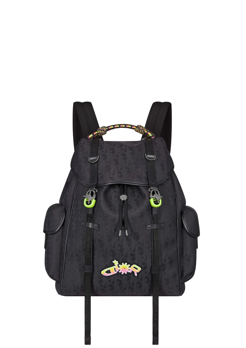 DIOR AND LEWIS HAMILTON HIT THE ROAD 黑色Oblique緹花後背包_NTD 125,000