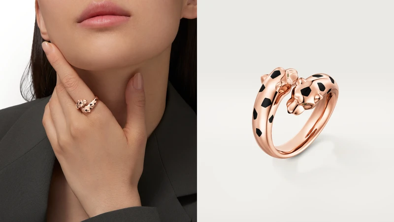 Panthère de Cartier美洲豹玫瑰金戒指。 Panthère de Cartier美洲豹玫瑰金戒指。