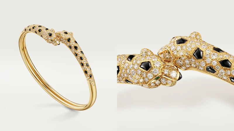 Panthère de Cartier美洲豹18K金鑲鑽手環。 Panthère de Cartier美洲豹18K金鑲鑽手環。
