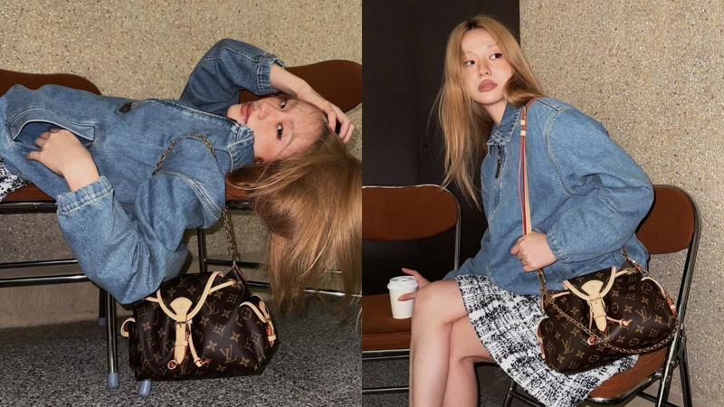 香港網紅何慧香 @he.hui.xiang，以牛仔造型搭配LV Odyssée包款，展現時髦學生風格，可可愛愛的。