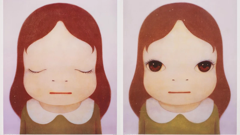 奈良美智 《宇宙女孩：打開眼睛/閉上眼睛》 (一組兩件) 70.0×50.7 公分 x2 起拍價HK$11,000