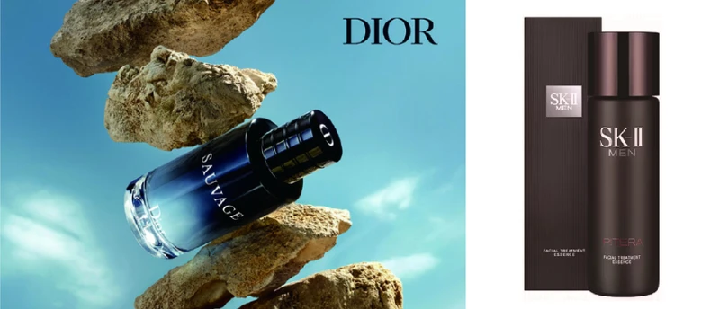 台南大遠百Dior迪奧Sauvage曠野之心淡香水，推薦價3,350元。台南大遠百SKII男士活能青春露，160ml建議售價4,761元。