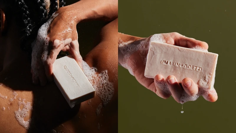 (左)(MALIN+GOETZ)蘭姆酒維他命B5保濕皂140g，NT760、(右)草莓維他命B5保濕皂140g，NT760