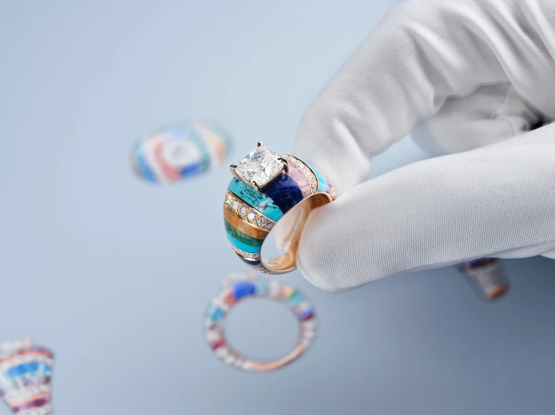 Kaleidoscope Lights 18K玫瑰金彩色寶石鑽石戒指_工藝圖 Kaleidoscope Lights 18K玫瑰金彩色寶石鑽石戒指_工藝圖