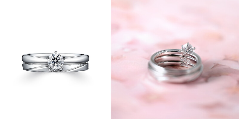 左：CHLORIS系列鉑金女戒&鉑金鑽戒。右：CHLORIS系列結婚套戒。