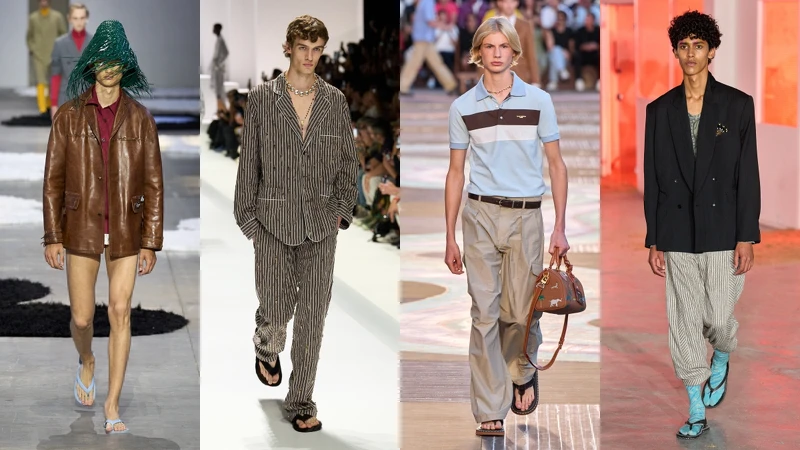 2026春夏男裝週伸展台上的人字拖造型