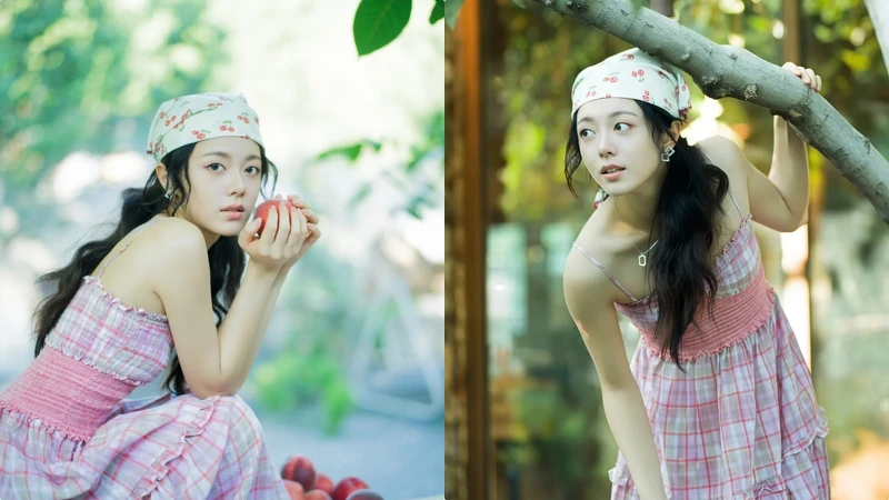 趙今麥的慵懶法式燙大波浪捲髮搭配頭巾