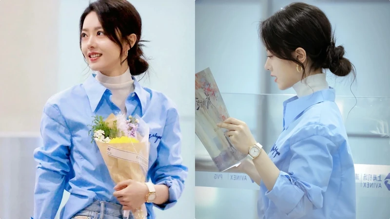 趙今麥在《驕陽似我》中的優雅雙層低丸子頭髮型