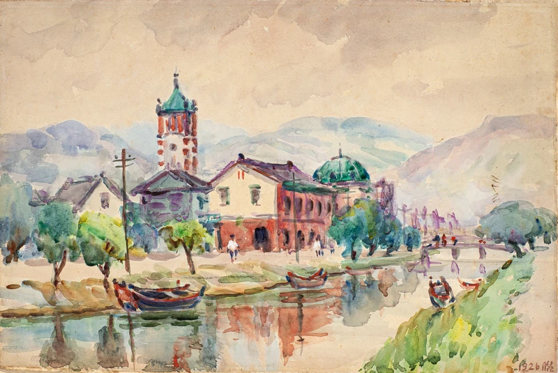 倪蔣懷|堀邊-田寮河畔基隆郵局|1926|北美館提供 倪蔣懷|堀邊-田寮河畔基隆郵局|1926|北美館提供