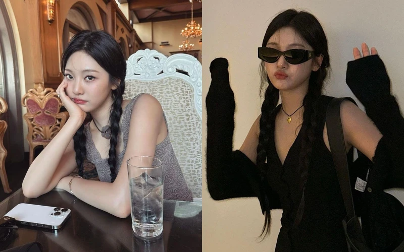 夏日雙辮子頭髮型，可搭配彩色髮圈或串珠增加Y2K風格