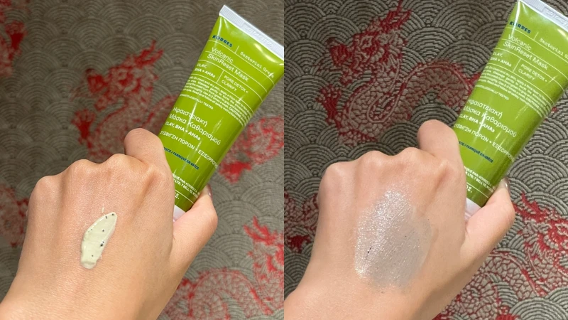 KORRES聖托里尼葡萄超抗氧活膚面膜質地。 KORRES聖托里尼葡萄超抗氧活膚面膜質地。