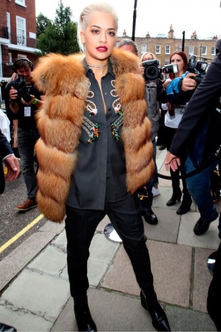 Rita Ora arriving for Hunter SS15 on the front row at London Fashion Week SS15