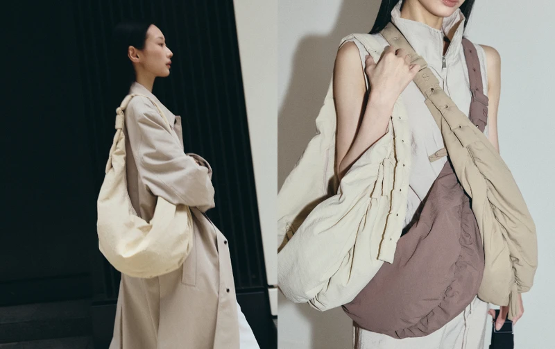 Zip澎軟多用斜跨包(杏色,卡其色,黑色,咖紫色),NT1,280。 Zip澎軟多用斜跨包(杏色,卡其色,黑色,咖紫色),NT1,280。