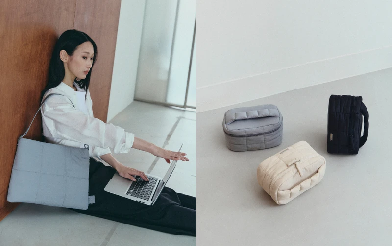 Uno蓬蓬豆腐電腦包 (黑色,米色,灰藍色),NT1,080;Uno蓬蓬豆腐化妝包(黑色,米白色,灰藍色),NT880。 Uno蓬蓬豆腐電腦包 (黑色,米色,灰藍色),NT1,080;Uno蓬蓬豆腐化妝包(黑色,米白色,灰藍色),NT880。