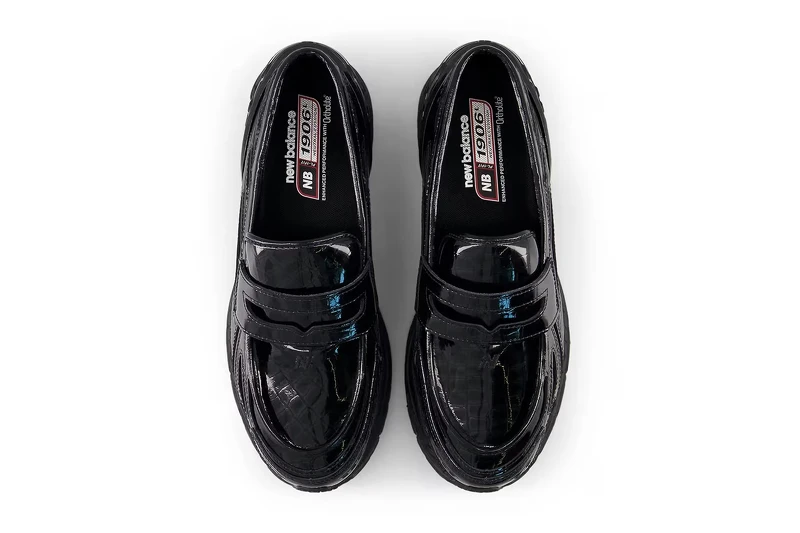 New Balance 1906 Loafer 'Black Croc' 正面細節，展現其獨特光澤與輪廓