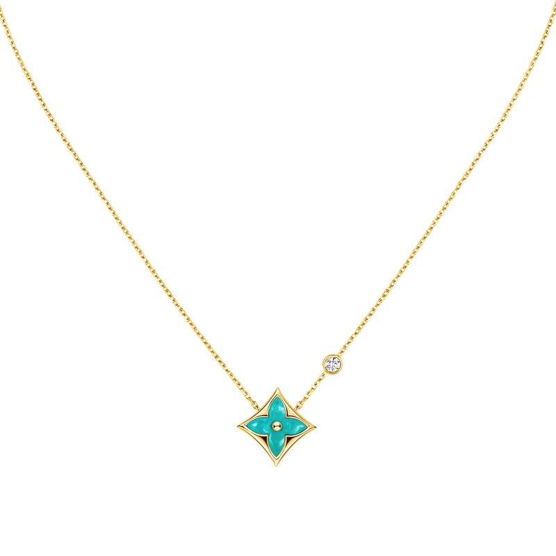 COLOR BLOSSOM 黃K金、薄荷藍綠色天河石與鑽石吊墜項鍊 $91,500