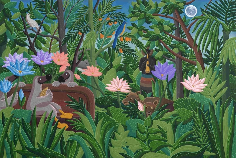 Treasure in the jungle, 193.9x130.3cm, gouache on canvas, 2025|索卡藝術提供 Treasure in the jungle, 193.9x130.3cm, gouache on canvas, 2025|索卡藝術提供