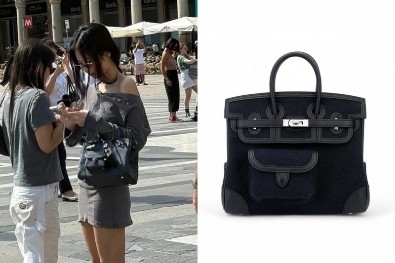 BLACKPINK Jennie 私服造型,手提 Hermès Birkin Cargo 帆布與皮革拼接柏金包 BLACKPINK Jennie 私服造型,手提 Hermès Birkin Cargo 帆布與皮革拼接柏金包