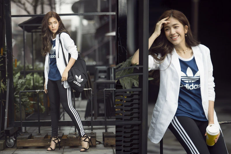 圓領T-Shirt，NTD $1,290/ Leggings，NT$1,290；以上為adidas Originals(西裝外套、高跟鞋為編輯個人私物)