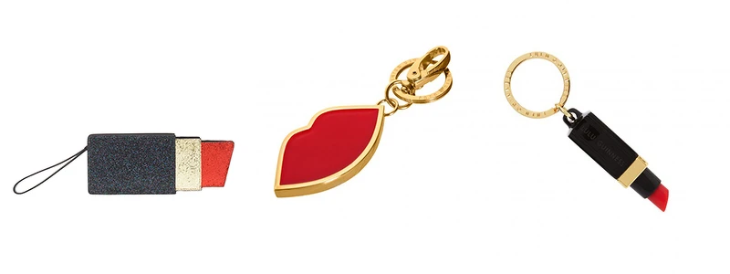 (由左至右) 口紅亮片零錢小物包NT4,980/ 紅唇鑰匙圈NT2,680/ 口紅鑰匙圈NT2,680