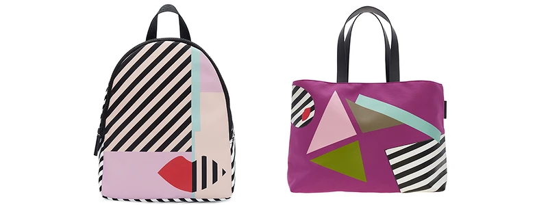 (由左至右) 幾何娃娃臉後背包NT7,680/ 幾何女孩托特包NT4,980