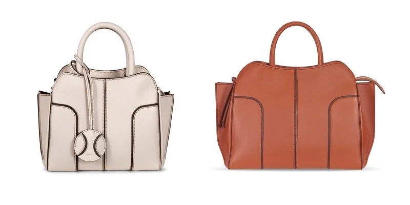 (右)米白色TOD'S Sella Bag，NT66,500；(左)棕褐色TOD'S Sella Bag，NT81,400。