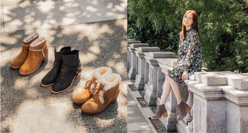 Kasen 粗跟短靴 NT.7500；Elora 皮帶造型粗跟短靴 NT.9000；Jeovana 羊毛滾邊楔型短靴 NT.7800 / Carin流蘇 粗跟短靴 NT.7000