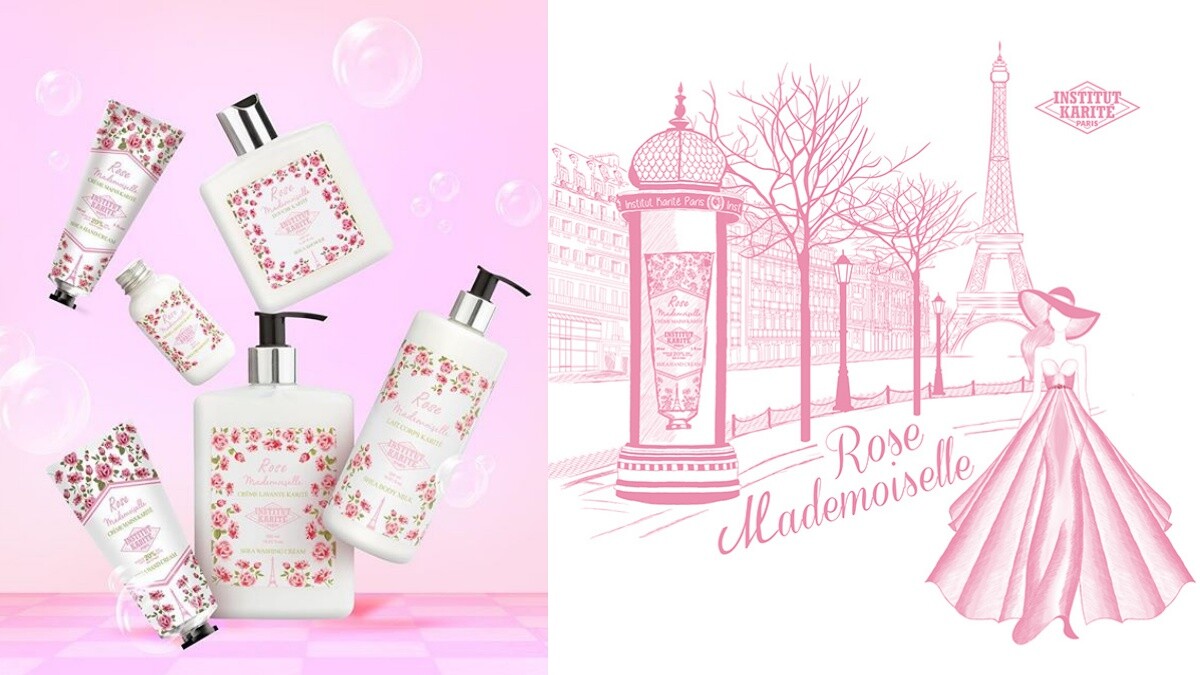 粉嫩玫瑰花包圍著法國地標巴黎鐵塔！Institut Karite Paris巴黎乳油木玫瑰皇后系香氛，光包裝就讓女孩兒好心動