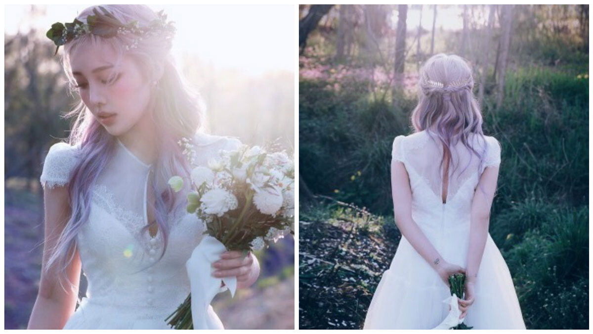 南韓美妝部落客教主PONY用粉紫丁香髮色X絕美夢幻婚紗幸福宣告結婚！