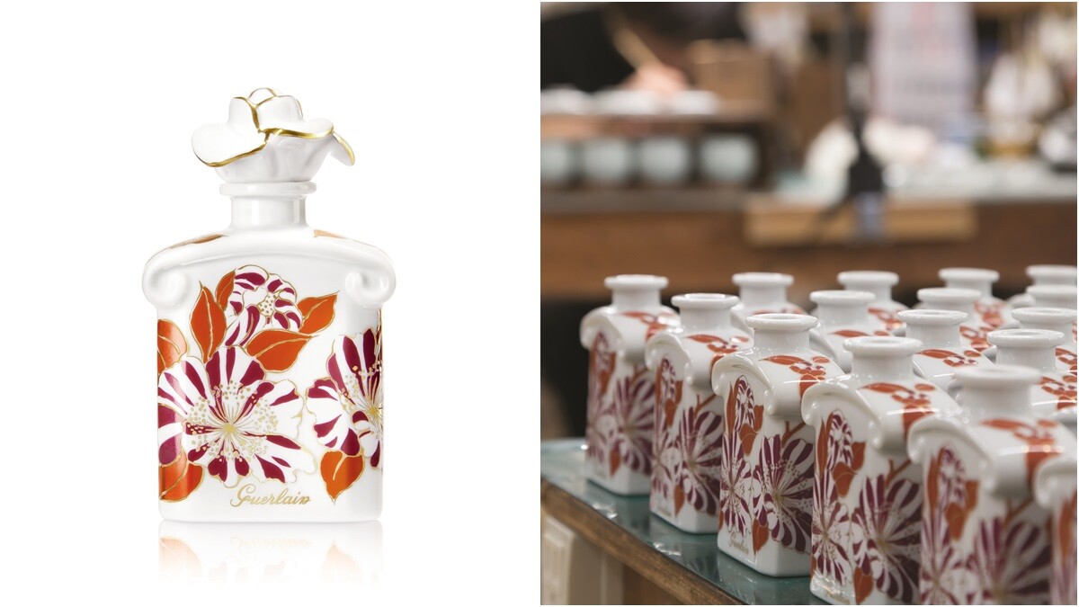 純白色玫瑰花鑲著金邊有如藝術品般精緻，嬌蘭攜手日本陶瓷「有田燒」打造限量香氛瓶