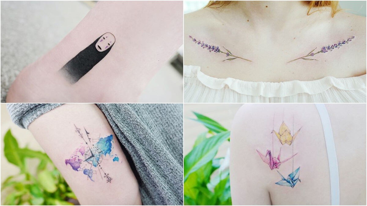 彩色紙鶴、玫瑰花瓣、無臉男也太可愛了吧！來自韓國3位文青刺青師，這些彩色圖案刺青很可以