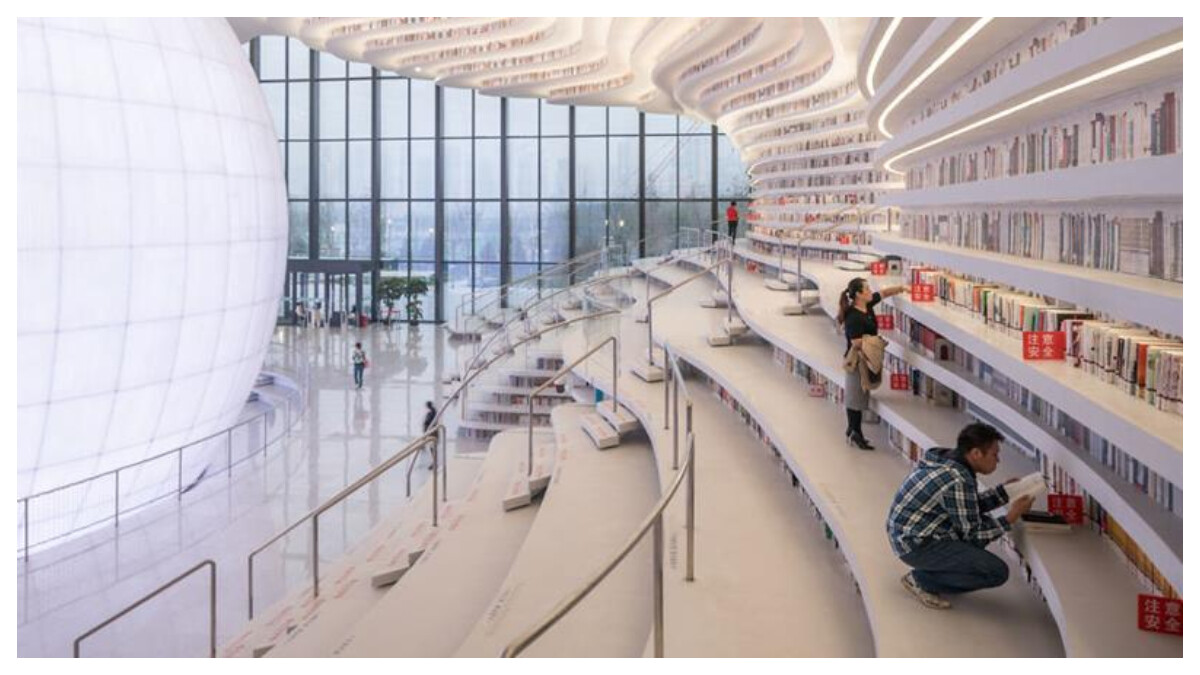 120萬冊藏書原來長這樣！中國天津「濱海圖書館」，充滿前衛感的未來世界