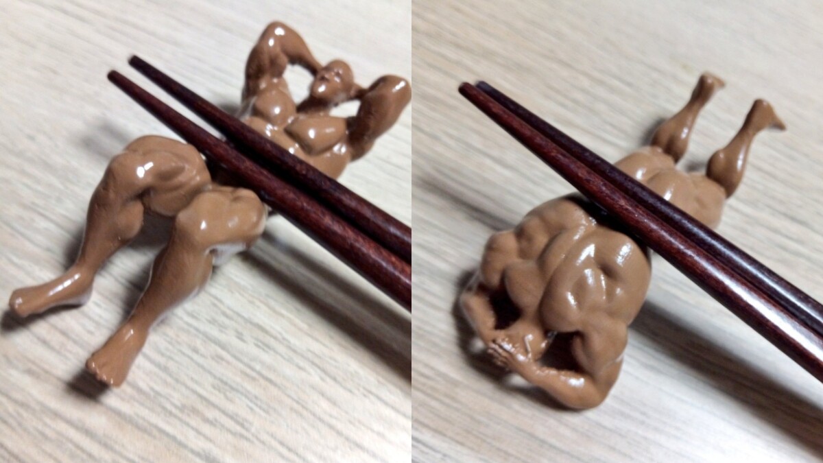 超養眼「猛男筷架」讓人好期待開飯！黝黑六塊肌、背肌撐住筷子Man炸，原型就是創作者本人