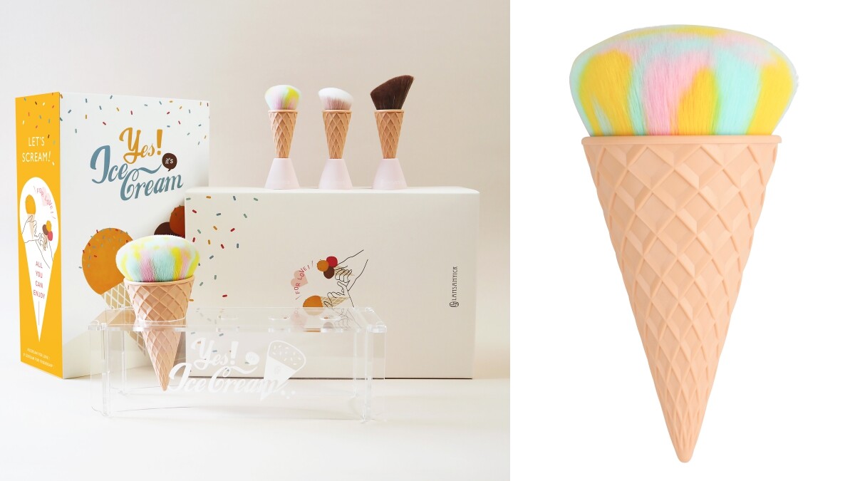LSY林三益2019冰淇淋刷具組超可愛！把草莓冰淇淋的漸層粉紅色做成粉底刷太夢幻