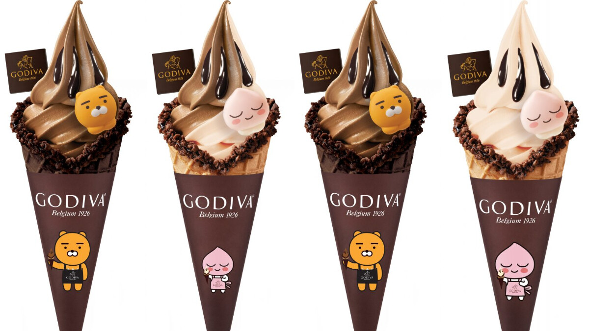 GODIVA X KAKAO FRIENDS超萌聯名！推出萊恩、桃子限定款巧克力霜淇淋，穿上圍裙新包裝太可愛