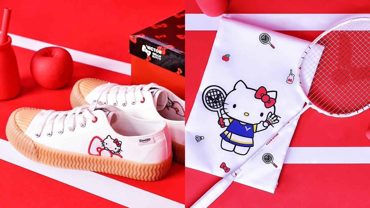 Hello Kitty躍上羽球拍、餅乾鞋、漁夫帽！Victor聯手可愛教主凱蒂貓推出聯名系列