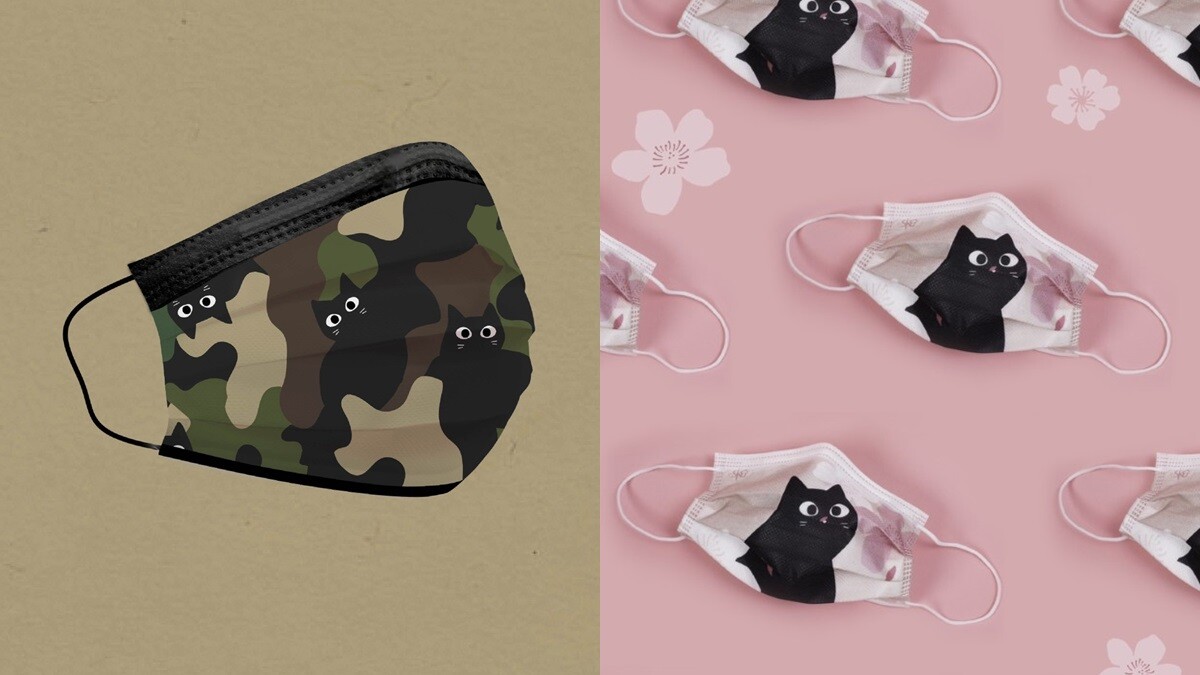 黑貓控快收！德泰舒康推出櫻花粉、迷彩黑兩款口罩，耳繩採用加強版熱壓技術